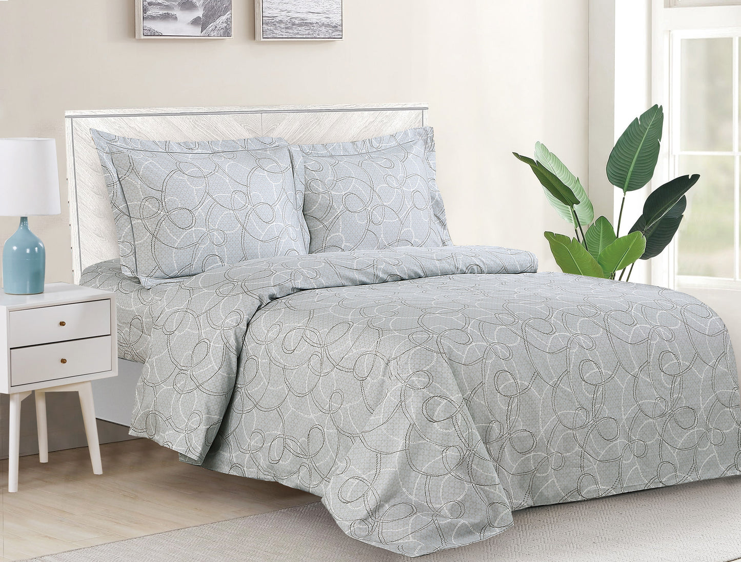 French Swirl Grey Scroll Pattern Bedding Duvet Cover Set