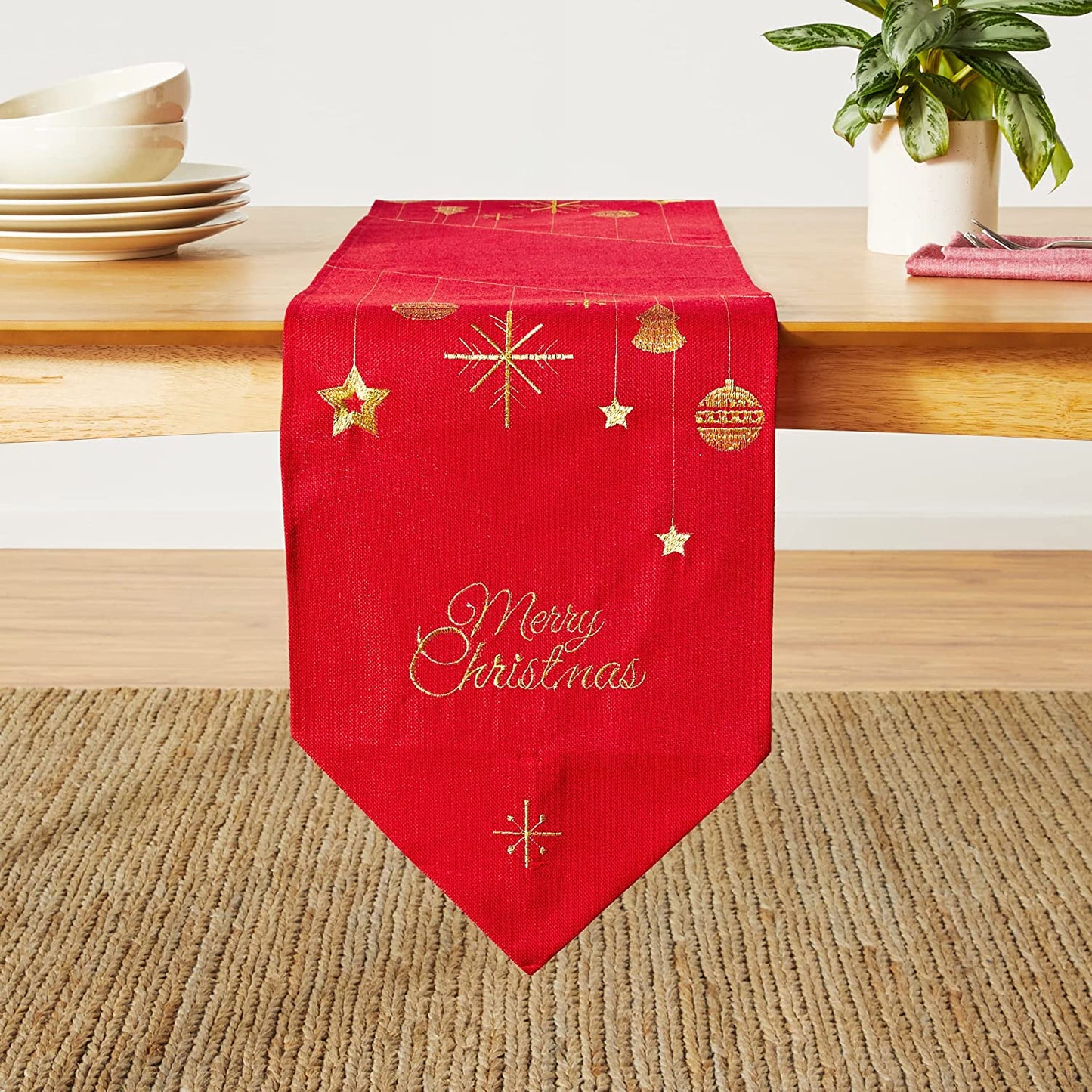 Seasonal Xmas Christmas Holiday Glories Pattern Decorative Table Runner