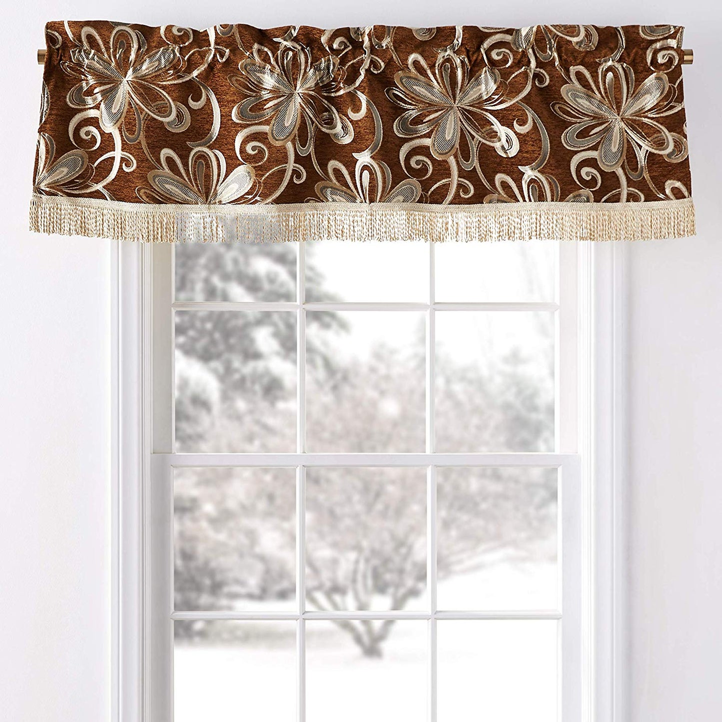 Chenille Chateau Vintage Floral Design Decorative Window Treatment Rod Pocket Curtain Straight Valance