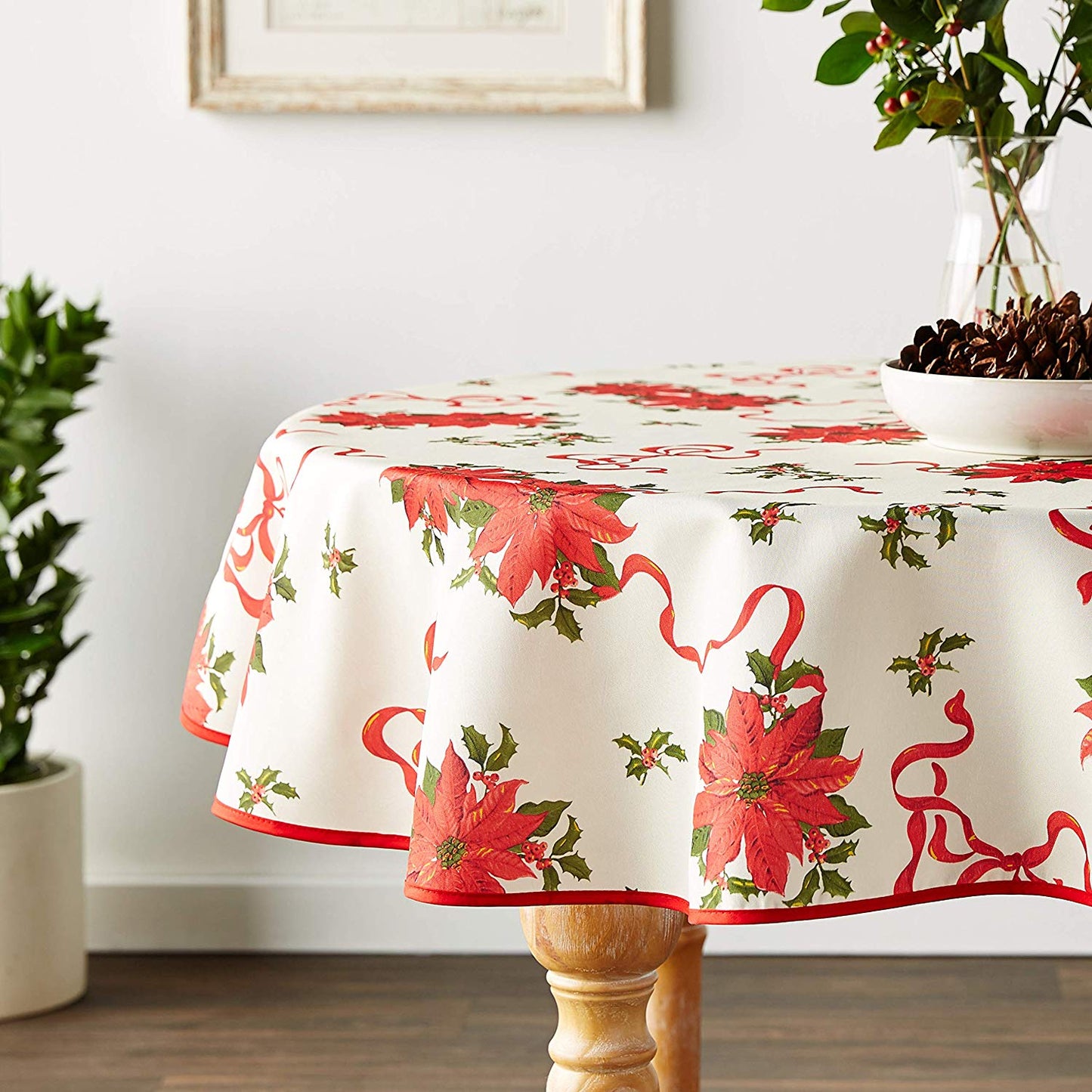 European Christmas Poinsettia Bows and Ribbons Pattern Tablecloths