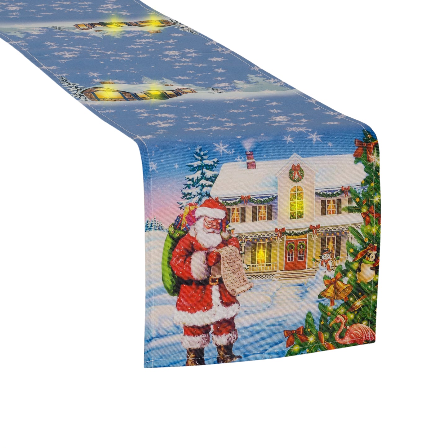 Violet Linen Glories Decorative Illuminated LED Christmas Table Runner, 12" x 70", Candles Design