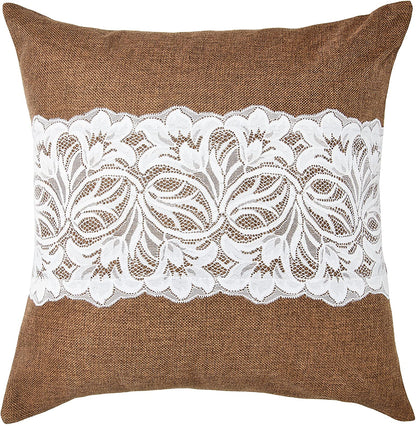 Eden Vintage Rustic Burlap Hessian Lace Pattern Decorative Accent Throw Pillow