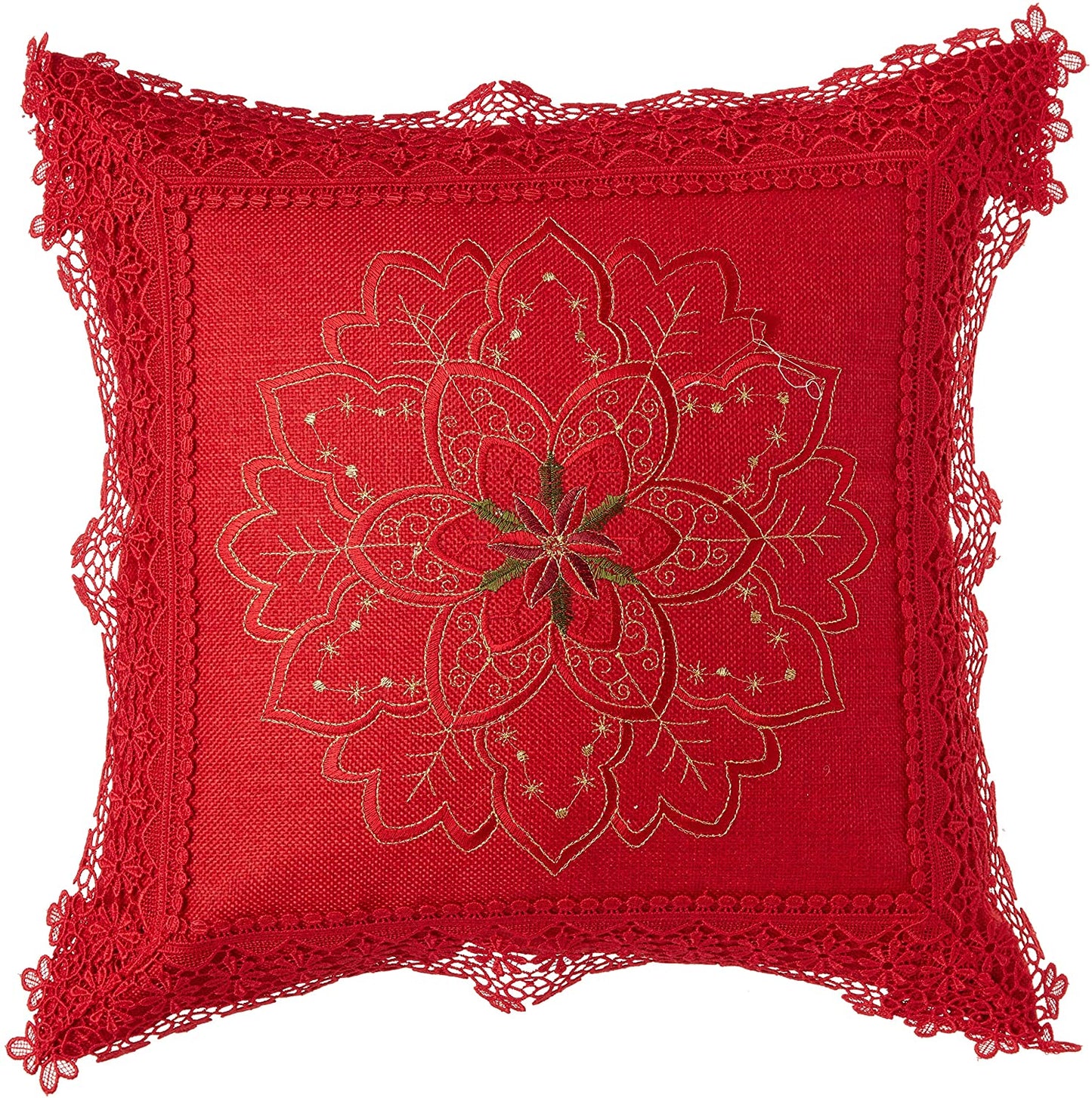Christmas Braided Holly Lace Pattern Decorative Throw Pillow Cover