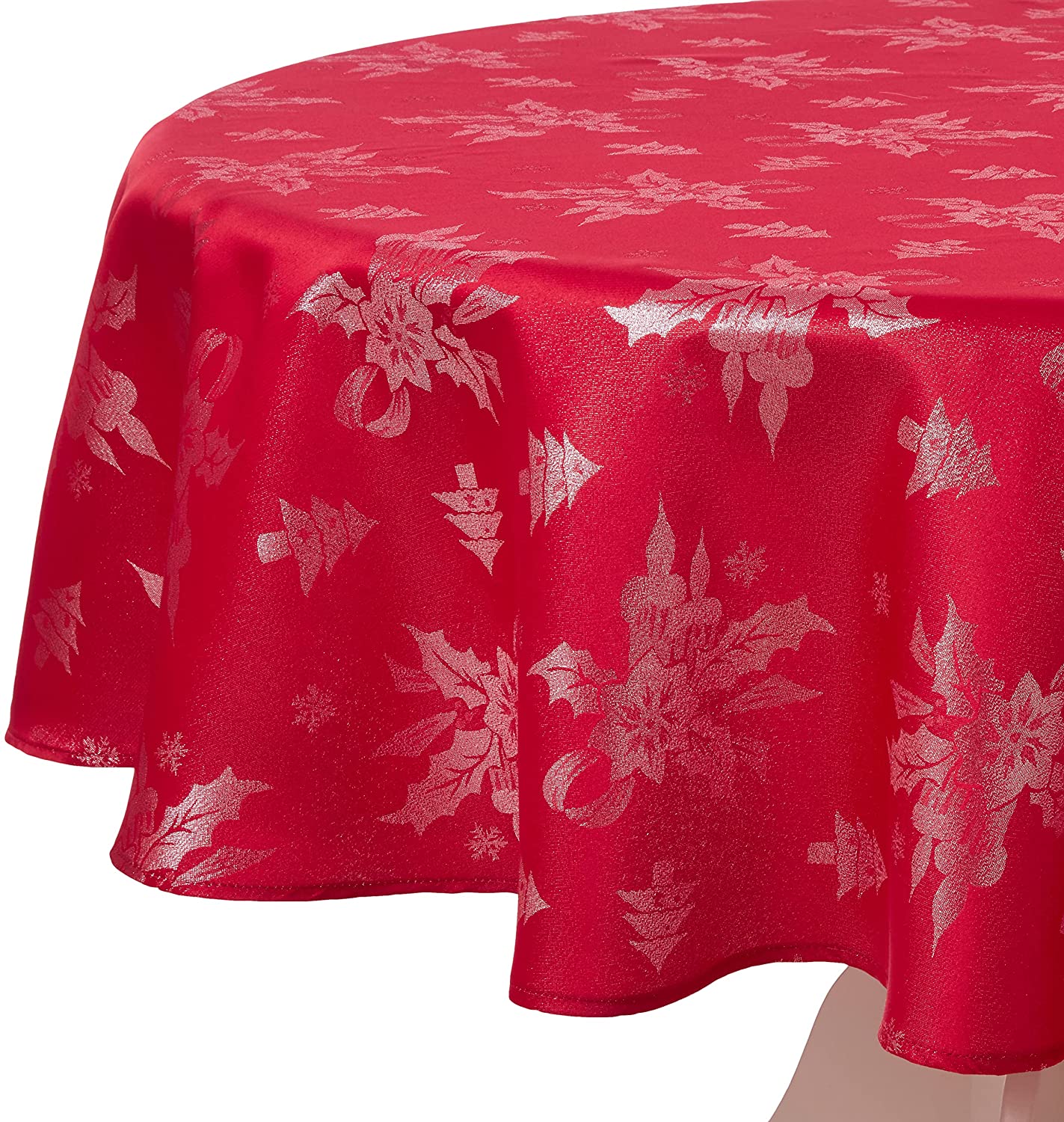 Vintage Sparkling Christmas Holly Bows Damask Pattern Tablecloths