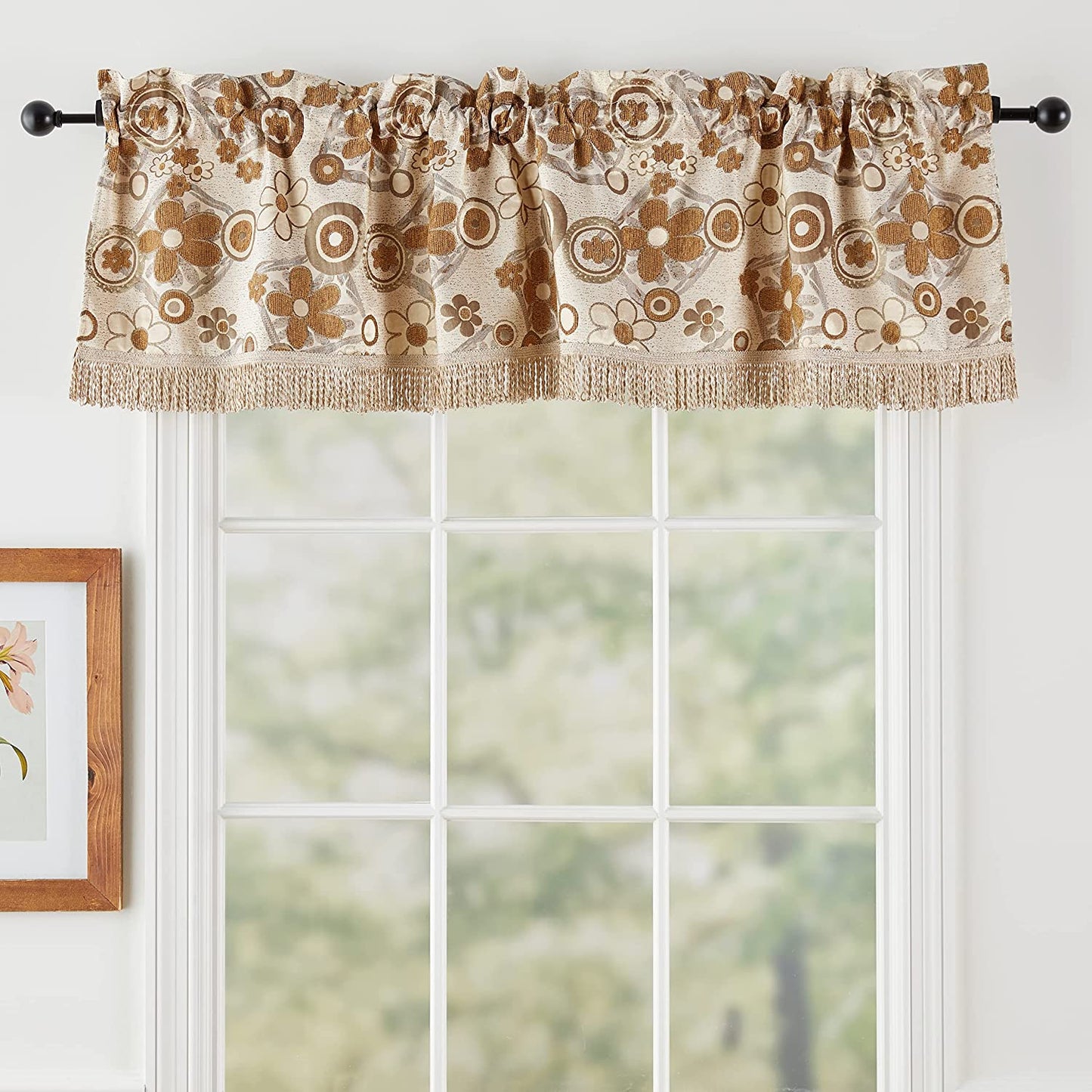 Victoria Chenille Daisy Sunflower Pattern Decorative Window Treatment Rod Pocket Curtain Straight Valance