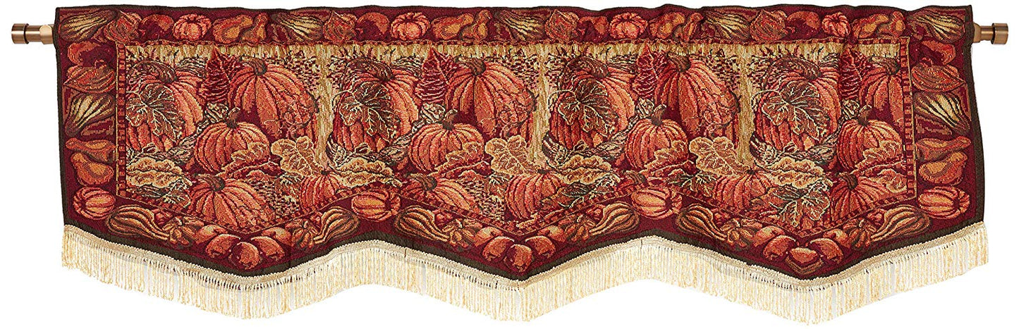 Fall Harvest Thanksgiving Autumn Leaves Sunflowers Fruits Pumpkins Tapestry Pattern Decorative Window Treatment Rod Pocket Curtain Straight Valance