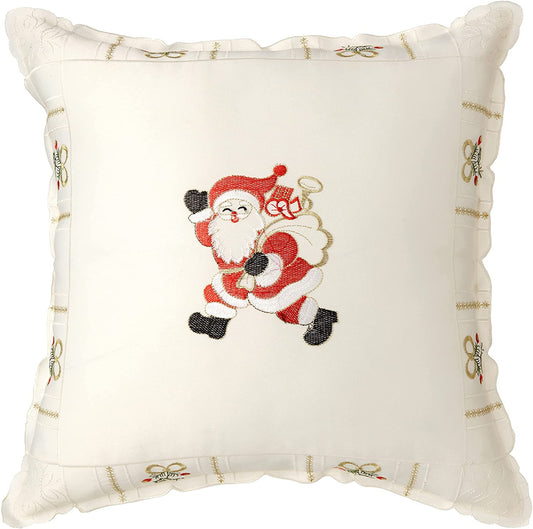 Santa Claus Holly Bows Embroidery Pattern Decorative Accent Throw Pillow