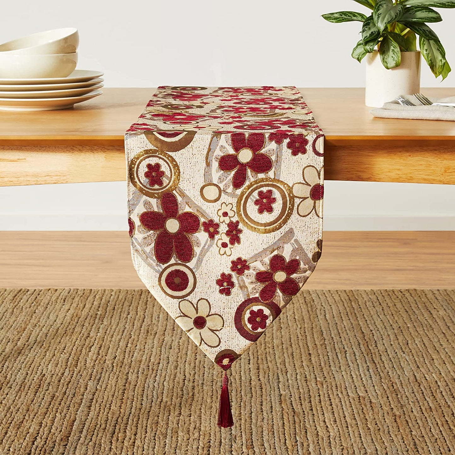 Victoria Chenille Daisy Sunflower Pattern Decorative Table Runner