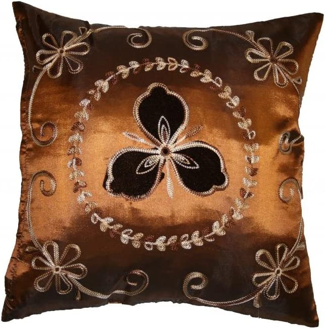 Silky Ornate Embroidered Velvet Floral design Decorative Accent Throw Pillow