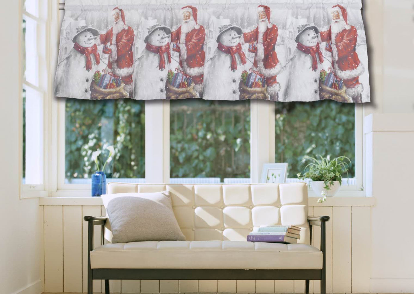 Seasonal Christmas Splendours Pattern Decorative Window Treatment Rod Pocket Curtain Straight Valance