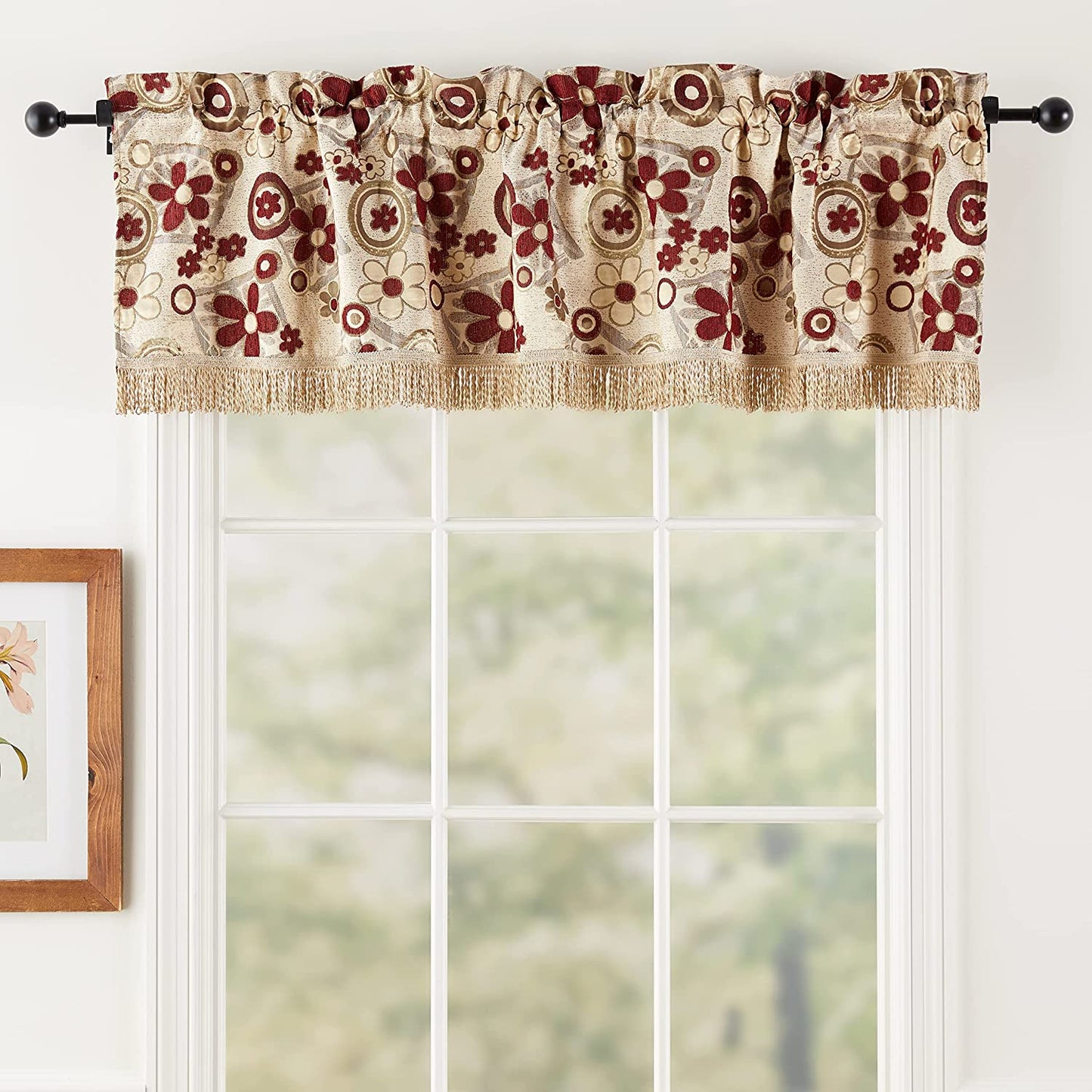 Victoria Chenille Daisy Sunflower Pattern Decorative Window Treatment Rod Pocket Curtain Straight Valance