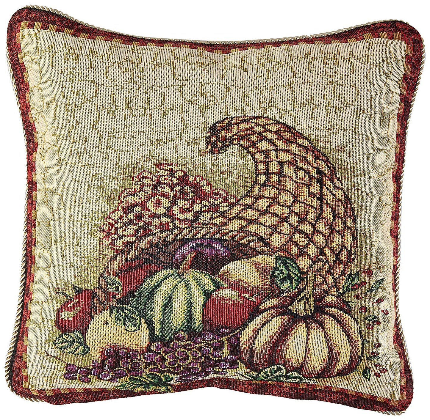 Fall Harvest Thanksgiving Autumn Leaves Sunflowers Fruits Pumpkins Tapestry Pattern Decorative Accent Throw Pillow