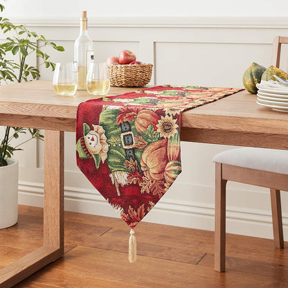 Fall Harvest Thanksgiving Autumn Leaves Sunflowers Fruits Pumpkins Tapestry Pattern Decorative Table Runner