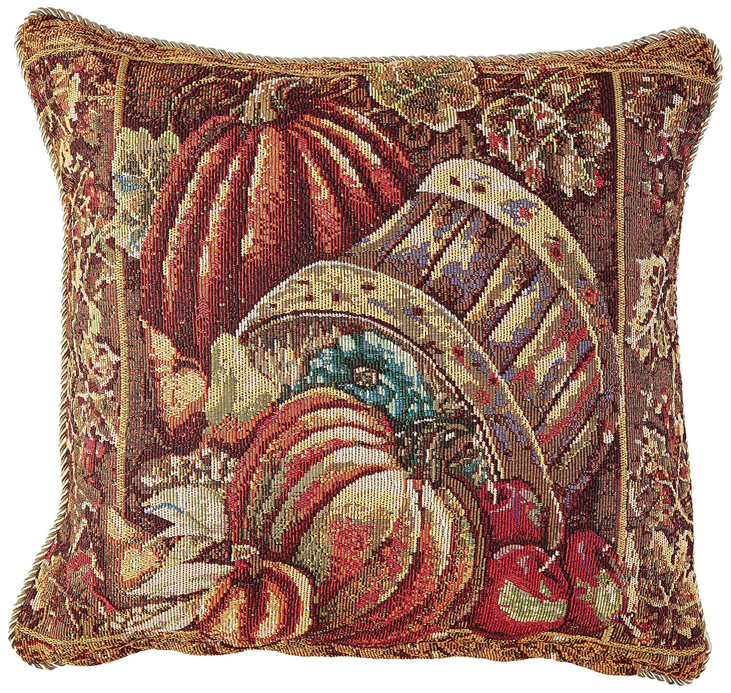 Fall Harvest Thanksgiving Autumn Leaves Sunflowers Fruits Pumpkins Tapestry Pattern Decorative Throw Pillow Cover