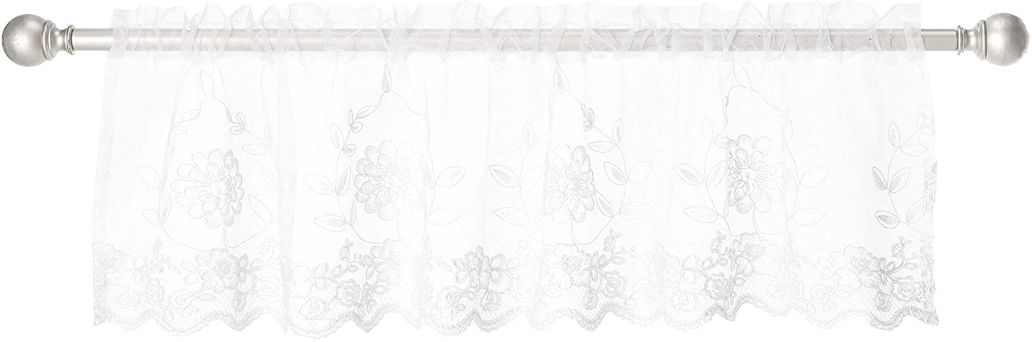 Royalty Decorative Embroidered Sheer Lace Floral Decorative Window Treatment Rod Pocket Curtain Straight Valance