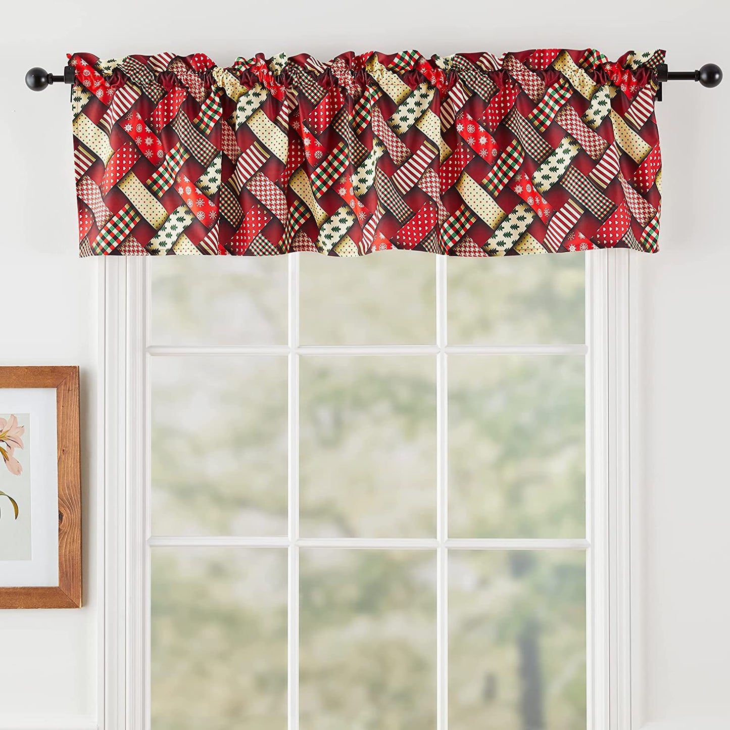 Seasonal Christmas Splendours Pattern Decorative Window Treatment Rod Pocket Curtain Straight Valance