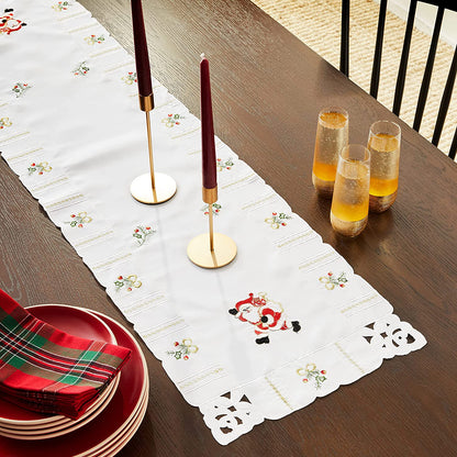 Santa Claus Holly Bows Embroidery Pattern Decorative Table Runner