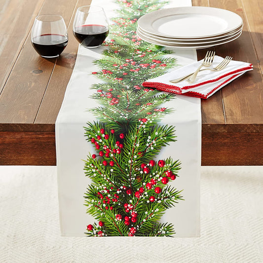 Seasonal Xmas Christmas Holiday Harmony Garland Pattern Decorative Table Runner