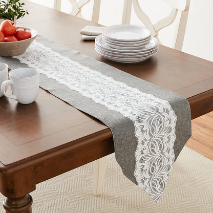 Eden Vintage Rustic Burlap Hessian Lace Pattern Decorative Table Runner