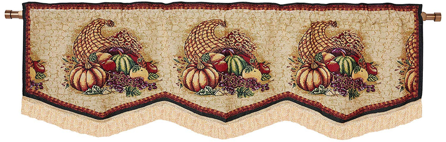 Fall Harvest Thanksgiving Autumn Leaves Sunflowers Fruits Pumpkins Tapestry Pattern Decorative Window Treatment Rod Pocket Curtain Straight Valance